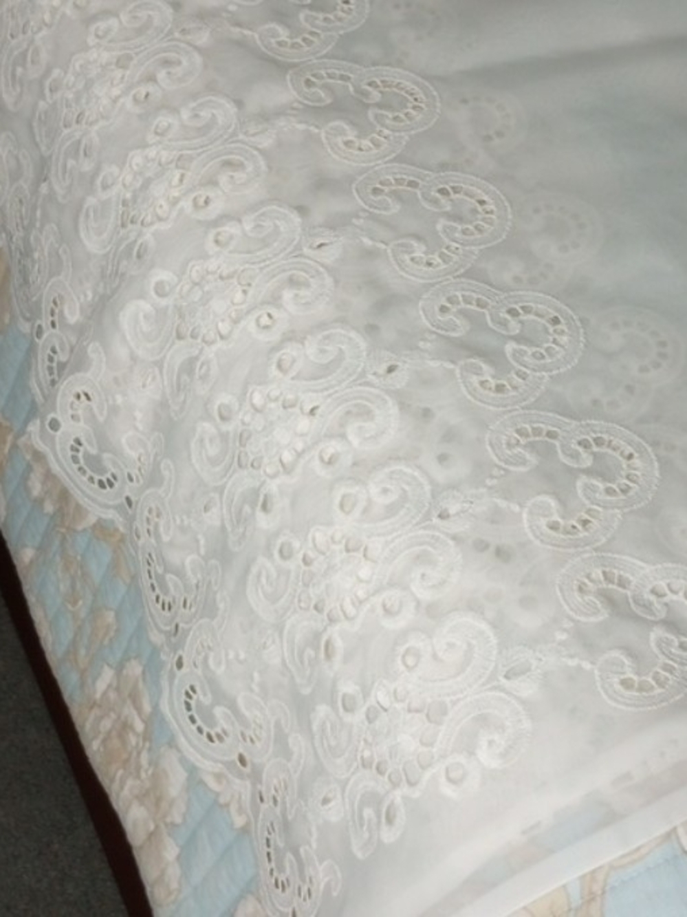 Ivory-White Lace Eyelet 167" Wide / 83" Long Sheer Curtain Panel - Picture 6 of 13